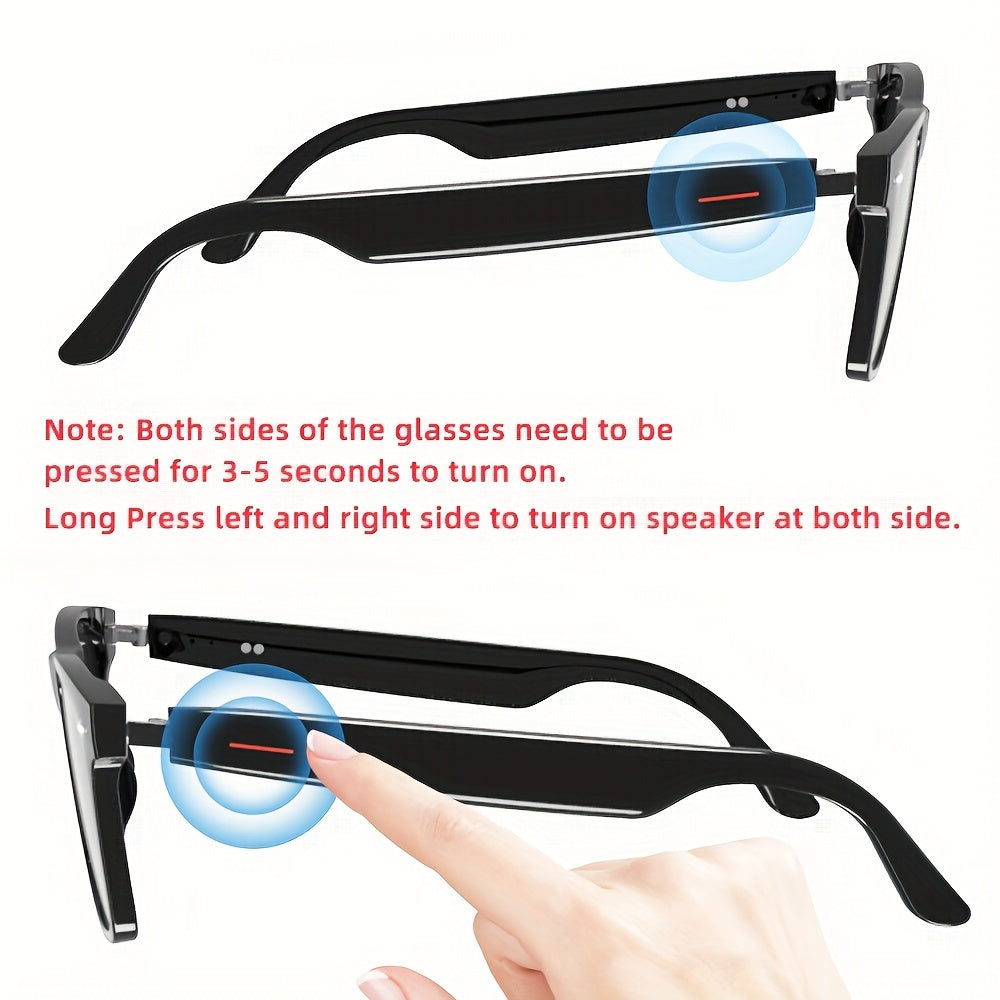 SENBONO Smart Glasses; Blue Light Filtering & Polarized Glass Lenses - Low Latency Audio - Built-in Mic & Speakers - Touch & AI Voice Assistant Compatible - 5hrs Battery - Rectangle/Large Gift For Birthday/Easter/President's