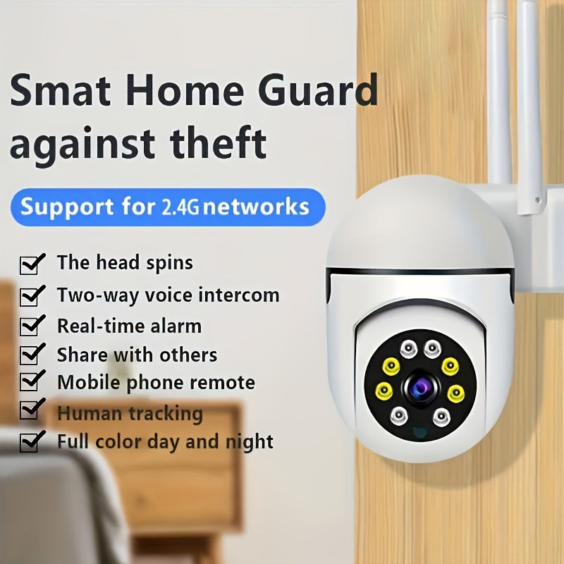 Spherical safety camera, motion detection, color night vision, alarm push, 1080P wireless Wi Fi smart home safety camera, 355 ° panoramic monitoring camera, intelligent motion detection, two-way audio, only 2.4GHz, Wi Fi cam