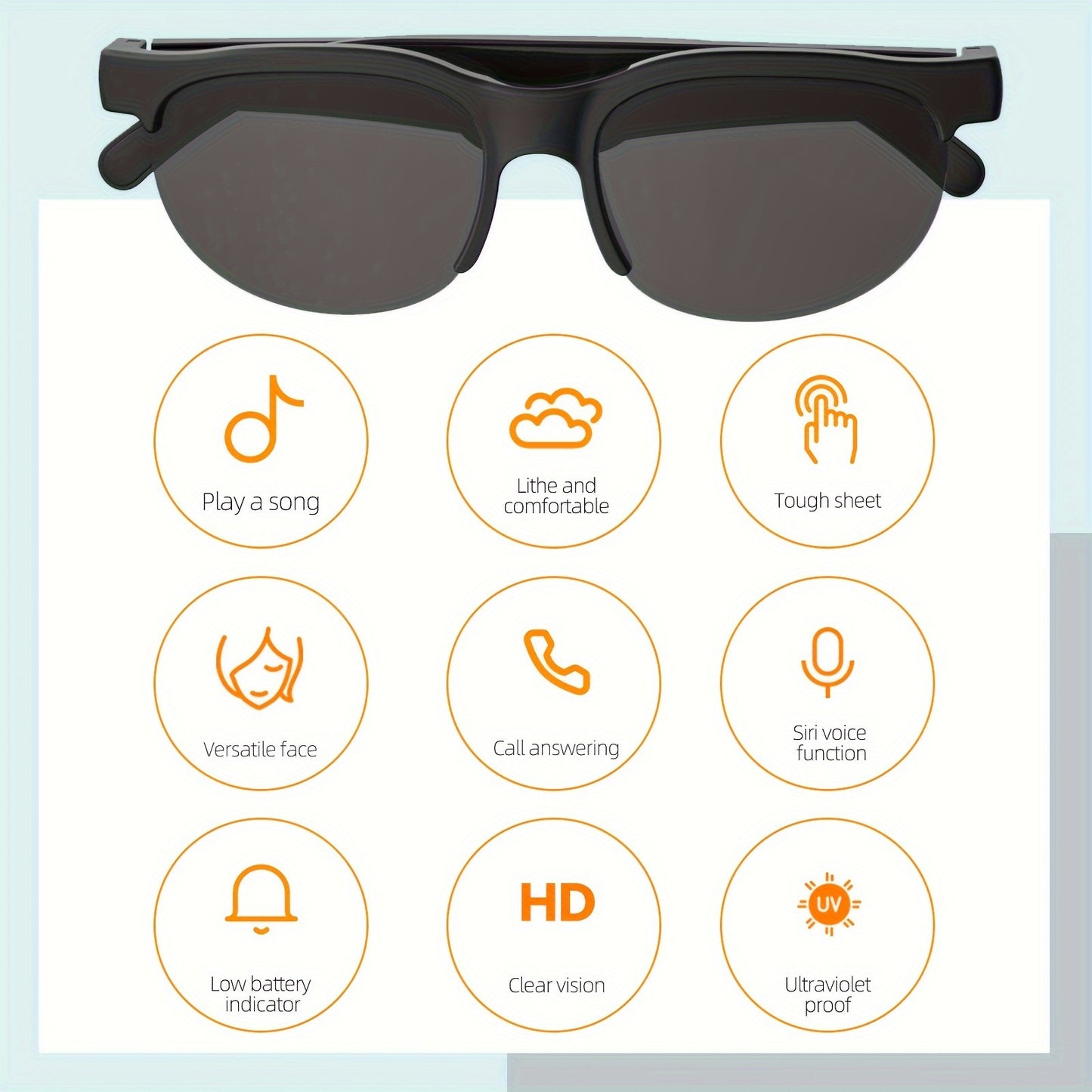 5.3 HIFI Stereo Sound Wireless Smart Glasses Headphones with HD MIC, Touch Control, Dual Speaker, and Long-Lasting Battery Life for Outdoor Sports and Music Lovers