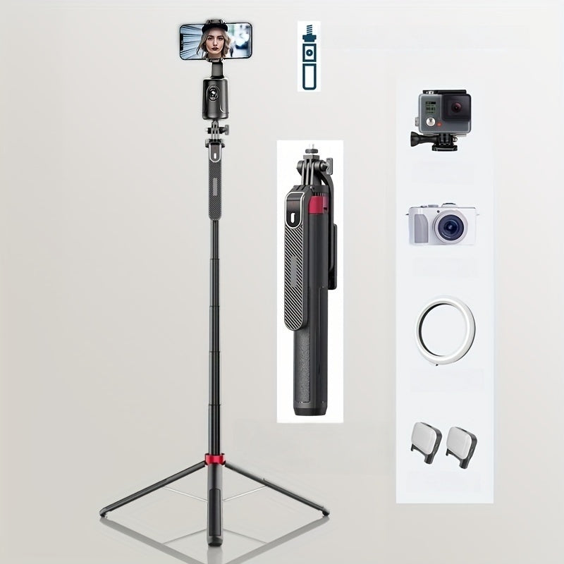 72-Inch Multi-Function Selfie Stick, Four-Leg Camera Tripod, Portable Handheld Gimbal and Stabilizer for Phones Up to 1.85 Meters, Model P185, Lightweight, Expandable, Compatible with iOS and Various Android Phones, Ideal for