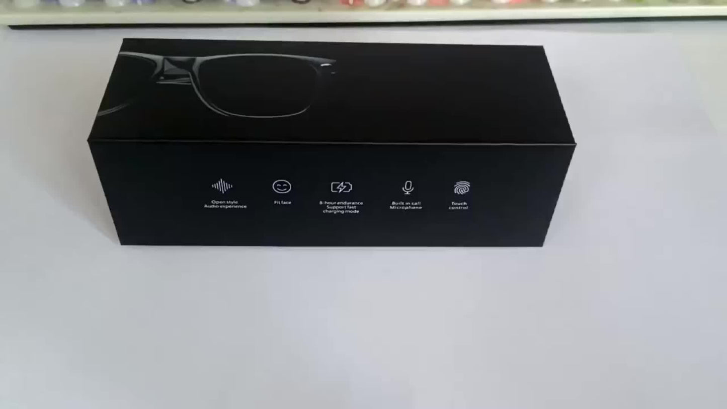 SENBONO Smart Glasses; Blue Light Filtering & Polarized Glass Lenses - Low Latency Audio - Built-in Mic & Speakers - Touch & AI Voice Assistant Compatible - 5hrs Battery - Rectangle/Large Gift For Birthday/Easter/President's