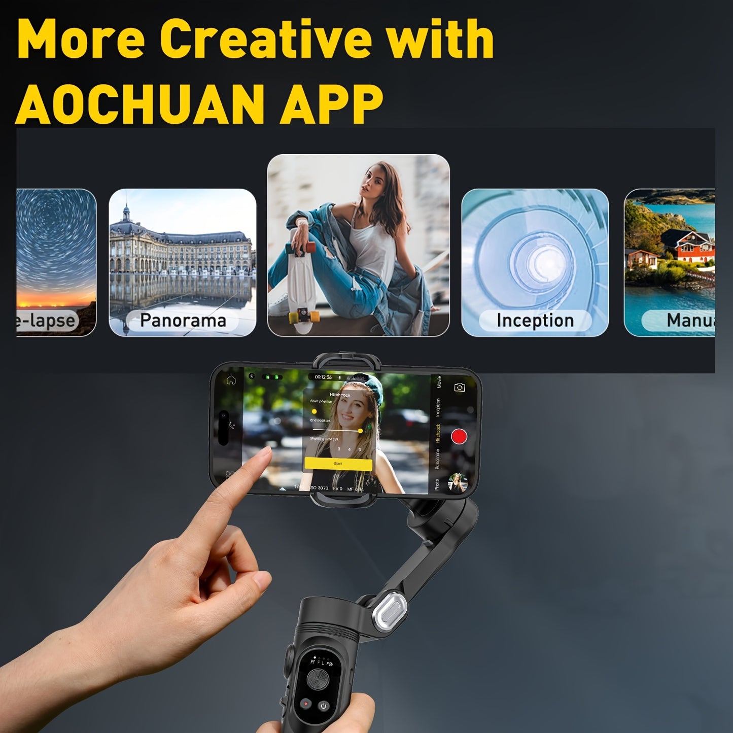 AOCHUAN Smart X Smartphone Gimbal Stabilizer With Built-in LED Light, 3-axis Foldable, For Vlogging, Suitable For iPhone And Android Phones