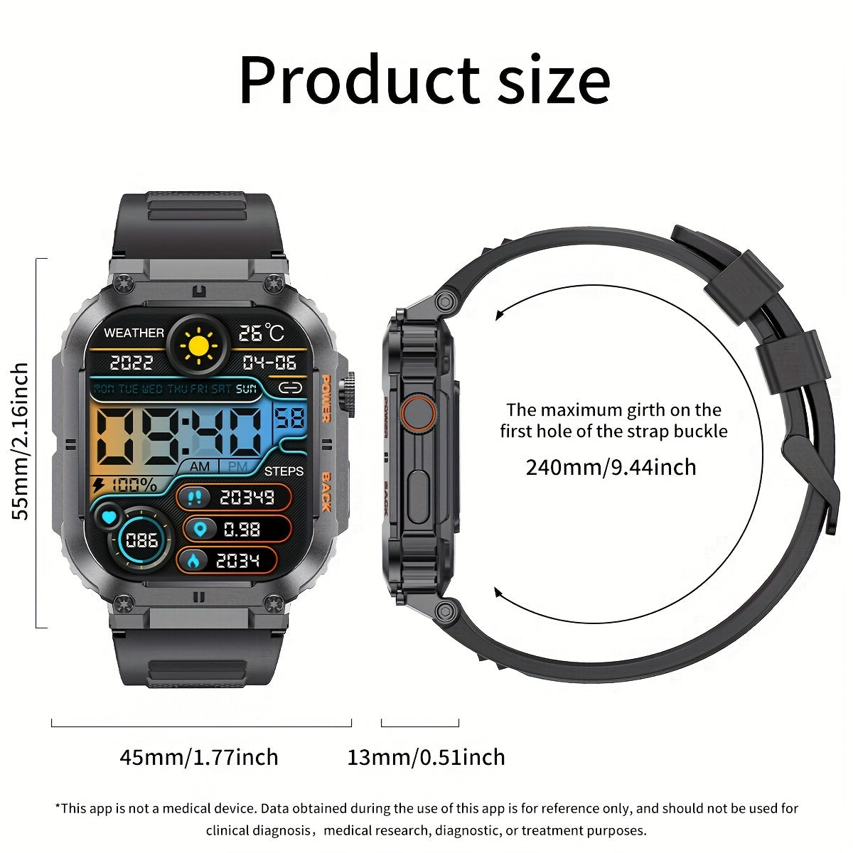 Sports Fitness Smartwatch, Watch Dial/Pedometer/Calorie Consumption/Distance Calculation/Remote Camera/Distance Calculation/Calling/Music/Pedometer Smart Watch For King's Day