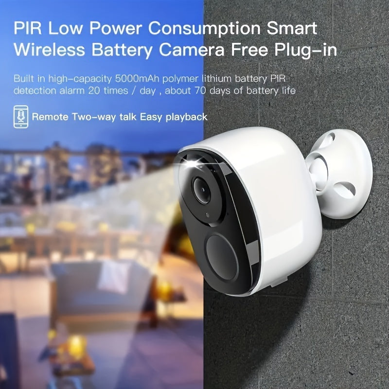 Outdoor Wireless Security Camera, 2K 5mp Video Resolution, 5200mAh Battery Powered CCTV Camera For Home Security, Cloud/SD(up To 256G), No Monthly Fee, AI Motion Detection, Spotlight, Color Night Vision, WiFi, Waterproof, Two