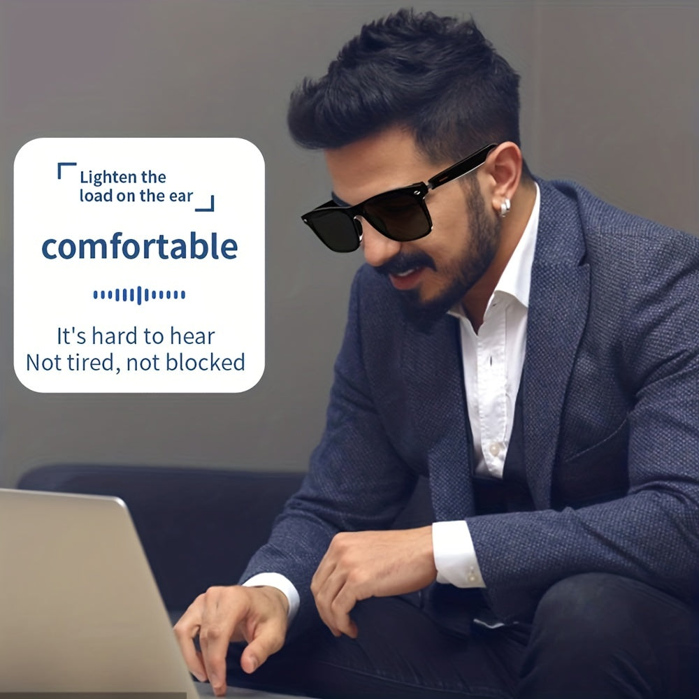 SENBONO Smart Glasses; Blue Light Filtering & Polarized Glass Lenses - Low Latency Audio - Built-in Mic & Speakers - Touch & AI Voice Assistant Compatible - 5hrs Battery - Rectangle/Large Gift For Birthday/Easter/President's