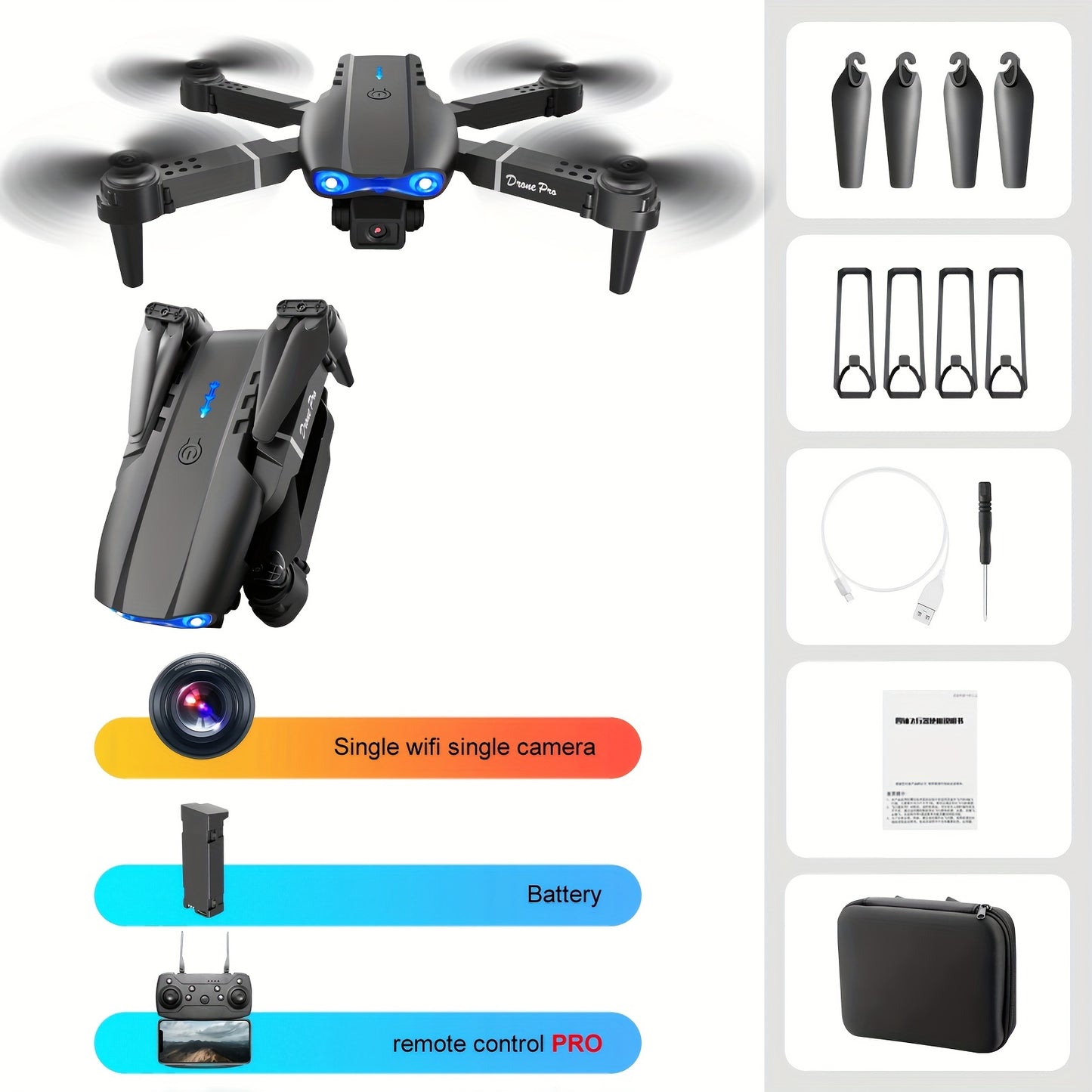 E99 Drone With Camera, Foldable RC Drone, Remote Control Drone Toys For Beginners Men's Gifts, Indoor And Outdoor Affordable UAV, Christmas Halloween Thanksgiving Gift