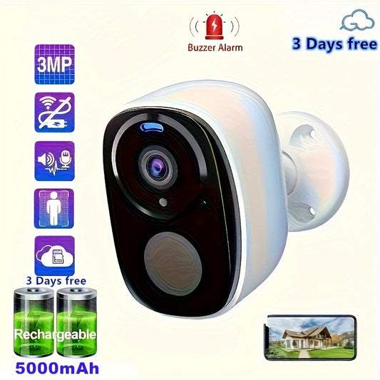 Outdoor Wireless Security Camera, 2K 5mp Video Resolution, 5200mAh Battery Powered CCTV Camera For Home Security, Cloud/SD(up To 256G), No Monthly Fee, AI Motion Detection, Spotlight, Color Night Vision, WiFi, Waterproof, Two