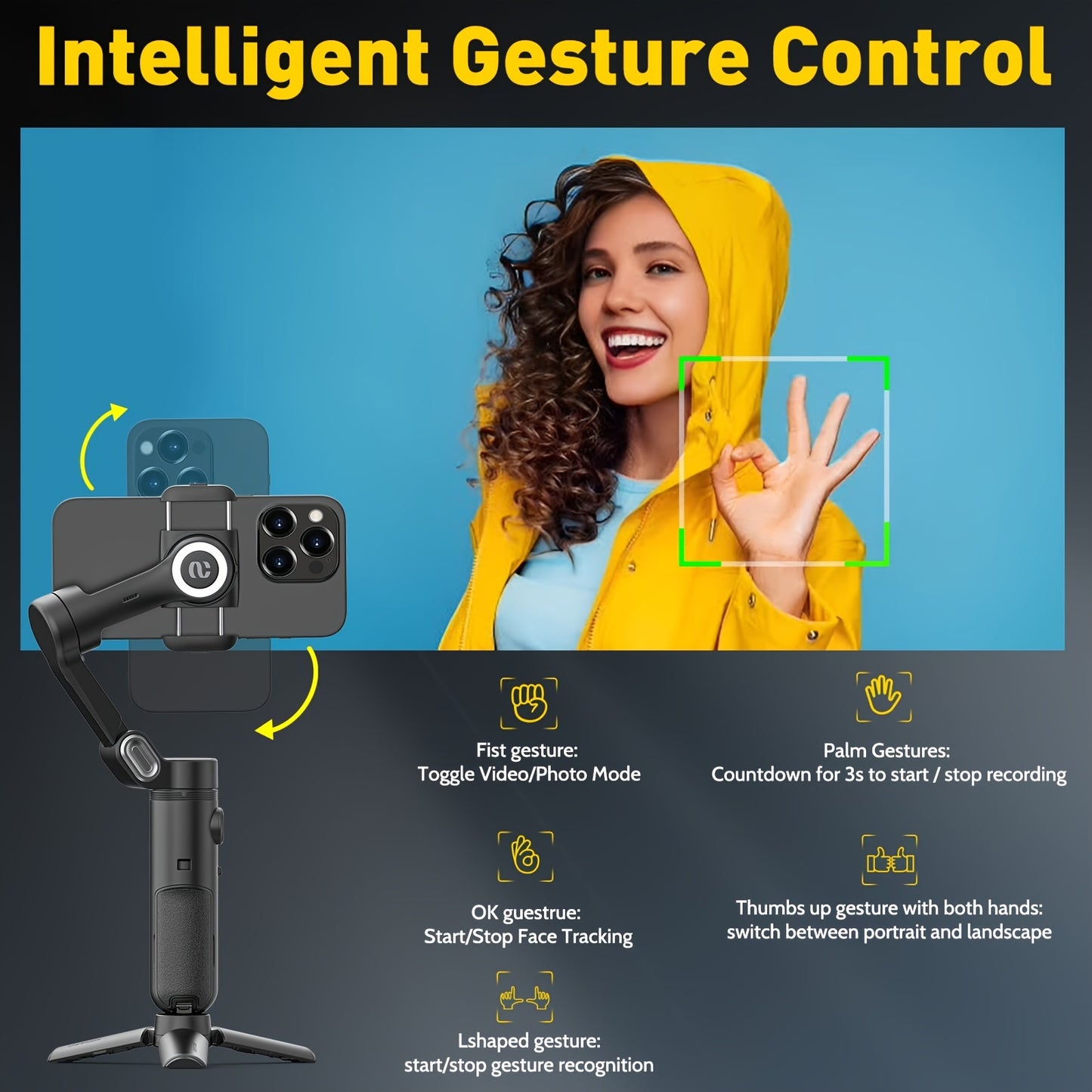 AOCHUAN Smart X Smartphone Gimbal Stabilizer With Built-in LED Light, 3-axis Foldable, For Vlogging, Suitable For iPhone And Android Phones
