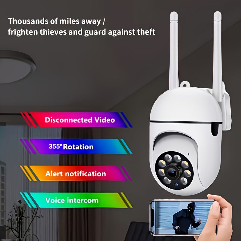 Spherical safety camera, motion detection, color night vision, alarm push, 1080P wireless Wi Fi smart home safety camera, 355 ° panoramic monitoring camera, intelligent motion detection, two-way audio, only 2.4GHz, Wi Fi cam