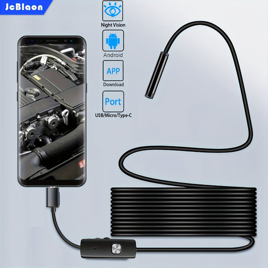 1m/2m Endoscope Camera Waterproof Endoscope Borescope Adjustable Soft Wire 7mm Android Type-C USB Inspection Camea For Car(640*480P Resolution)