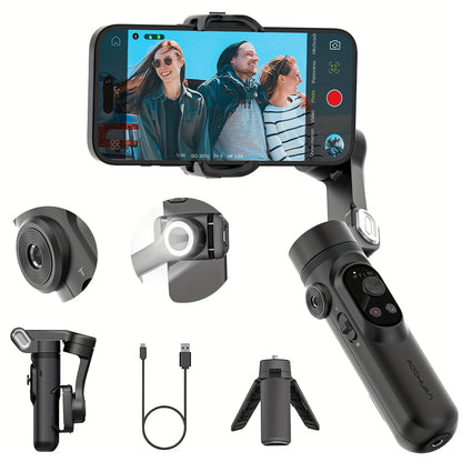 AOCHUAN Smart X Smartphone Gimbal Stabilizer With Built-in LED Light, 3-axis Foldable, For Vlogging, Suitable For iPhone And Android Phones