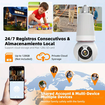 Teruhal Smart Security Light Bulb Camera - 1080P HD, Color Night Vision, Two-Way Audio, Motion Alerts & Auto Tracking, Adjustable Brightness