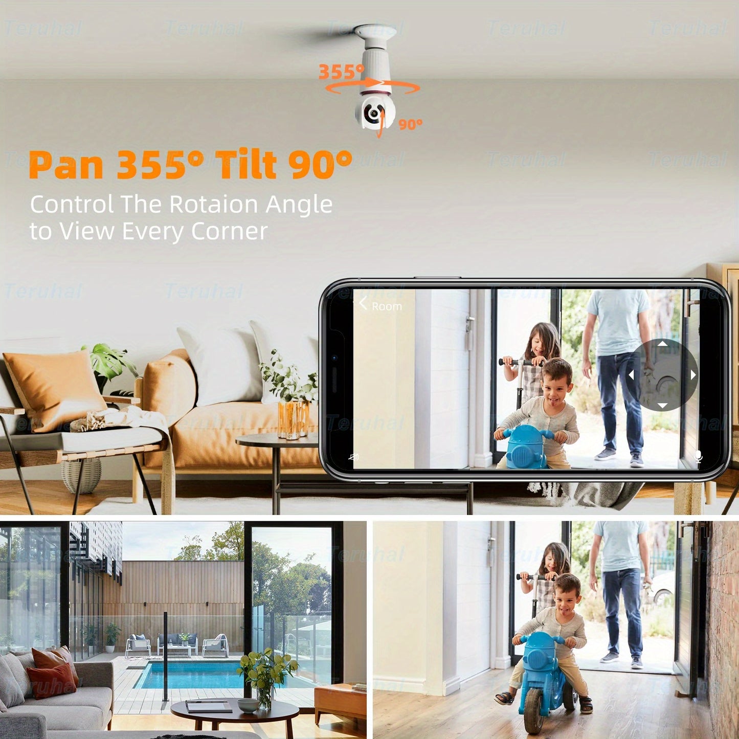 Teruhal Smart Security Light Bulb Camera - 1080P HD, Color Night Vision, Two-Way Audio, Motion Alerts & Auto Tracking, Adjustable Brightness