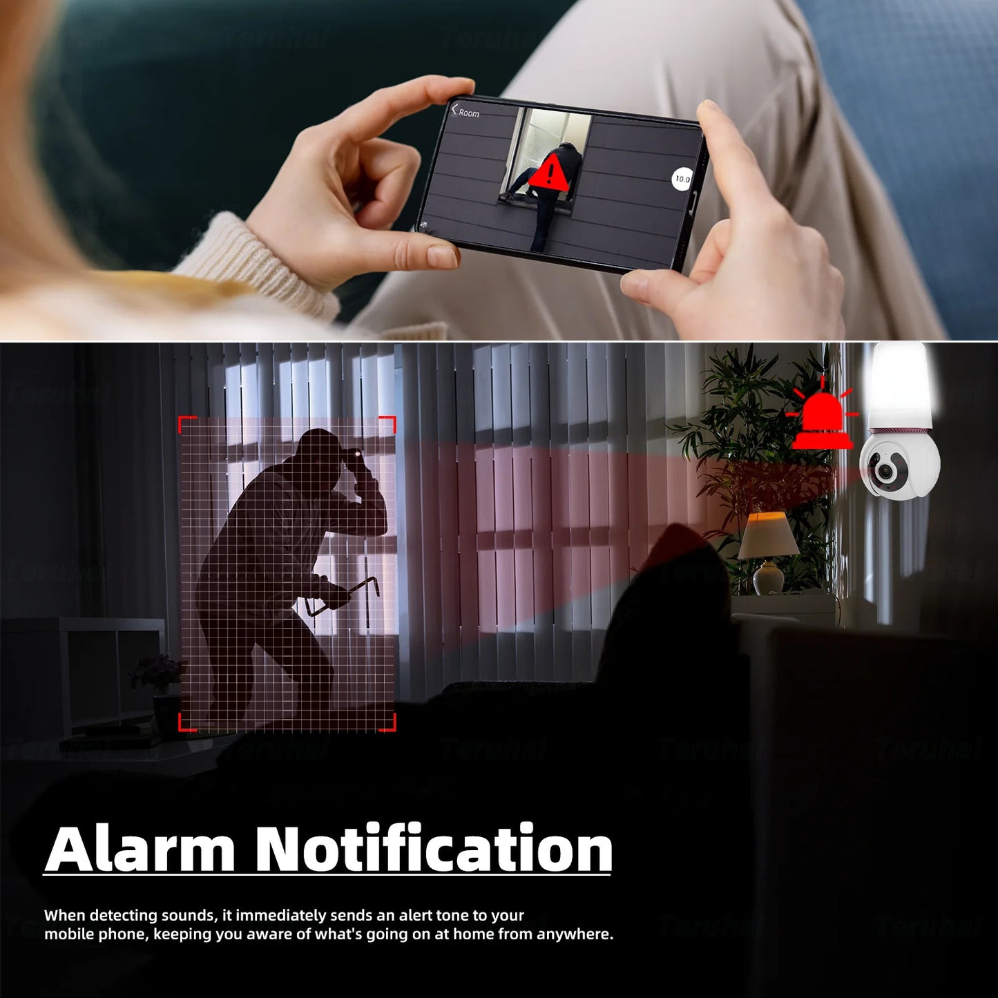 Teruhal Smart Security Light Bulb Camera - 1080P HD, Color Night Vision, Two-Way Audio, Motion Alerts & Auto Tracking, Adjustable Brightness
