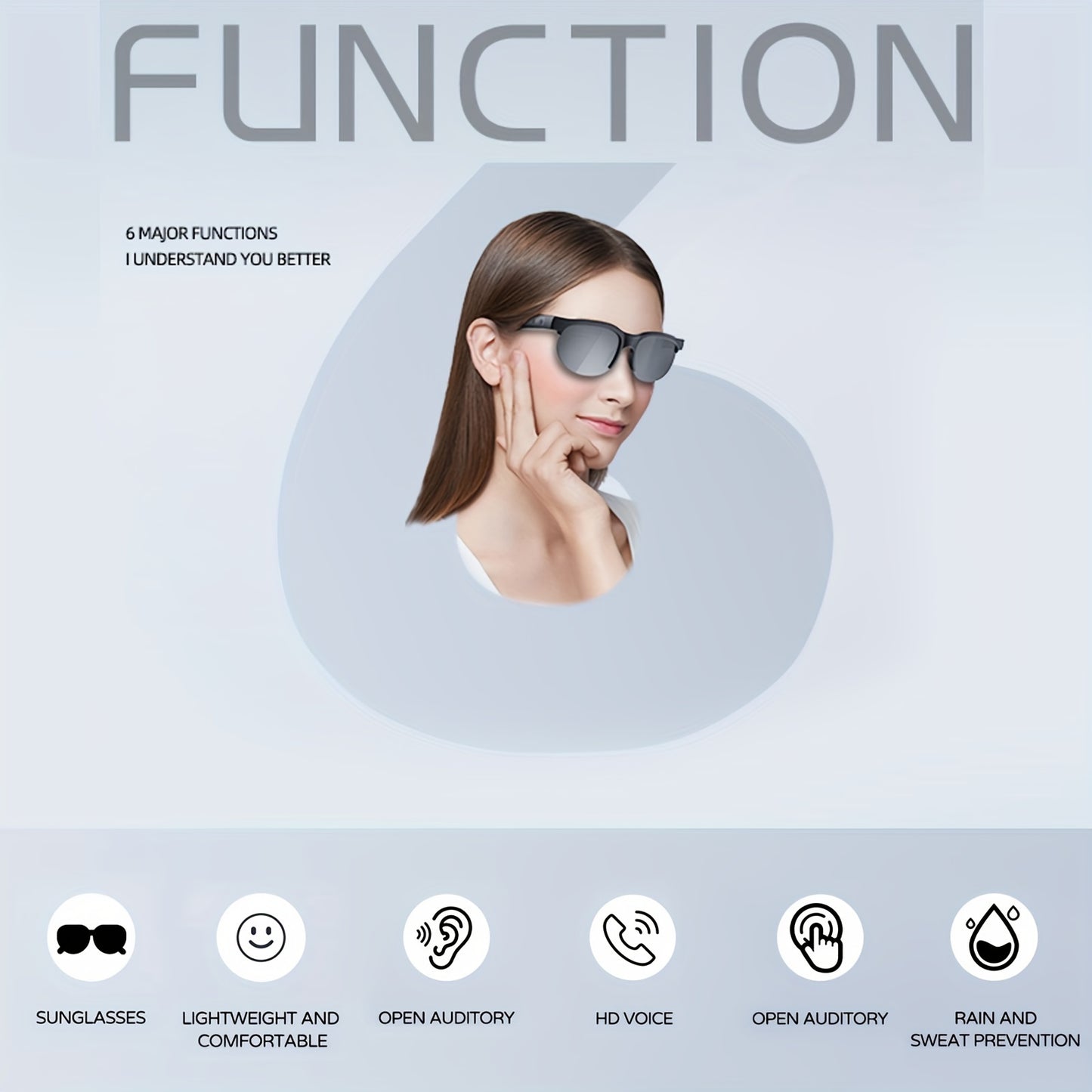 5.3 HIFI Stereo Sound Wireless Smart Glasses Headphones with HD MIC, Touch Control, Dual Speaker, and Long-Lasting Battery Life for Outdoor Sports and Music Lovers