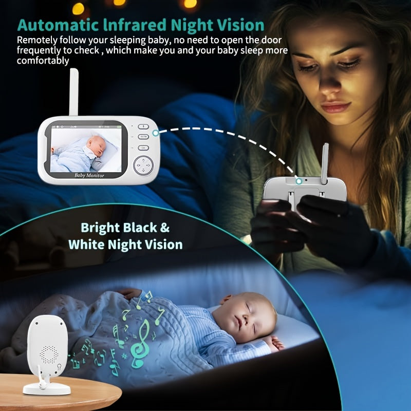 720P Camera, 8.89 cm LCD Screen, Wireless 274.32meter Transmission Video Monitor Range, Auto Night Vision, 2-Way Audio Calling, Temperature Sensor And 8 Lullaby Songs, Editor with Camera, And for