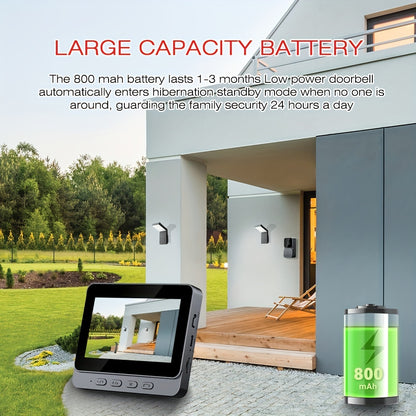 1pc Video Doorbell With Intercom, Smart Doorbell Camera With 10.92 Cm Screen, Household Infrared Night Version Camera, Two-Way Speaking Long Battery Camera, Easy Connection No Need App