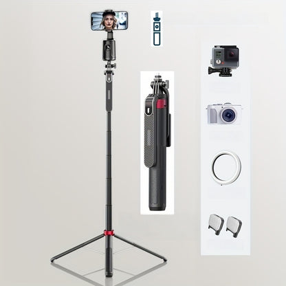 72-Inch Multi-Function Selfie Stick, Four-Leg Camera Tripod, Portable Handheld Gimbal and Stabilizer for Phones Up to 1.85 Meters, Model P185, Lightweight, Expandable, Compatible with iOS and Various Android Phones, Ideal for