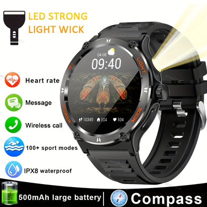 Popular Outdoor Smart Watch For Men Women, 500mAh Extra-Long Battery, With Ultra Powerful Flashlight, Compass, Waterproof Rugged Smartwatch With 1.53-inch Ultra Clear Screen With 360 * 360 Pixels, For Android And IPhone