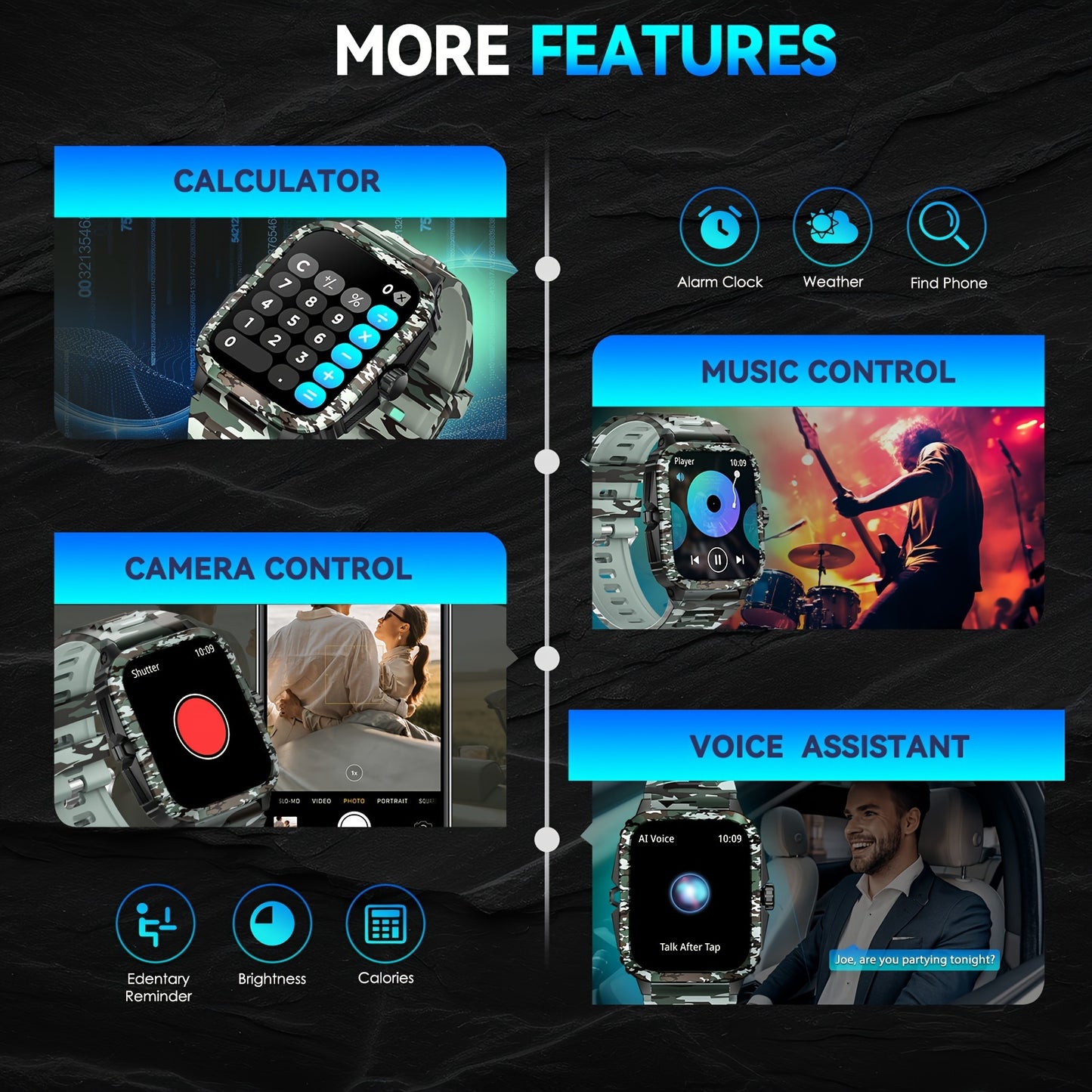 JELLOO Camo Style Smart Watch With Exercise Recording/Voice Assistant/Weather, 4.98cm Smartwatch With Wireless Call(Answer/Make/Reject Calls)/Sport Fitness Tracker With Multi-Sports Mode, For IPhone Android Phone