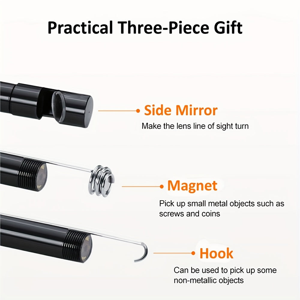 1m/2m Endoscope Camera Waterproof Endoscope Borescope Adjustable Soft Wire 7mm Android Type-C USB Inspection Camea For Car(640*480P Resolution)