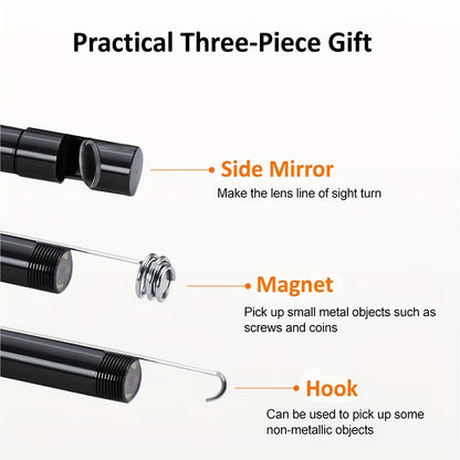 1m/2m Endoscope Camera Waterproof Endoscope Borescope Adjustable Soft Wire 7mm Android Type-C USB Inspection Camea For Car(640*480P Resolution)