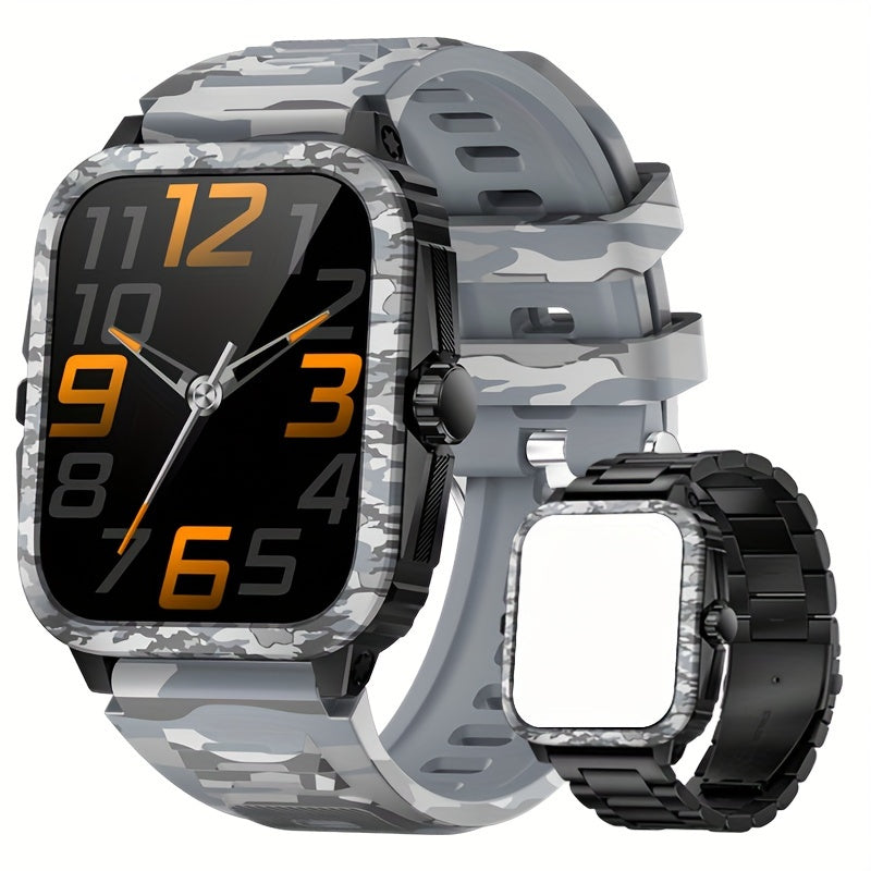 JELLOO Camo Style Smart Watch With Exercise Recording/Voice Assistant/Weather, 4.98cm Smartwatch With Wireless Call(Answer/Make/Reject Calls)/Sport Fitness Tracker With Multi-Sports Mode, For IPhone Android Phone