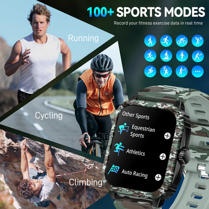 JELLOO Camo Style Smart Watch With Exercise Recording/Voice Assistant/Weather, 4.98cm Smartwatch With Wireless Call(Answer/Make/Reject Calls)/Sport Fitness Tracker With Multi-Sports Mode, For IPhone Android Phone