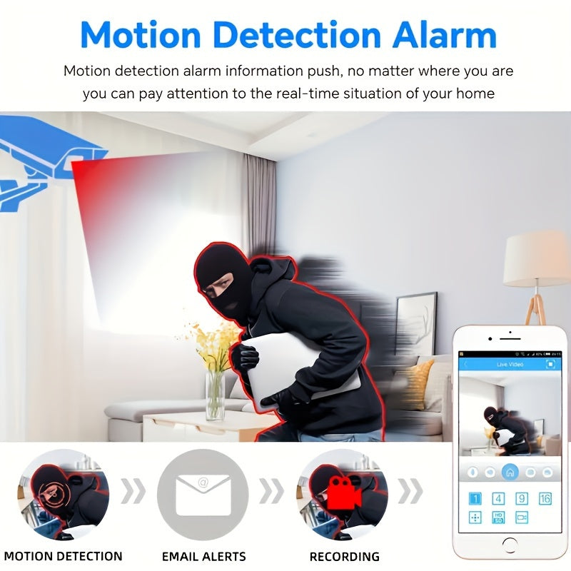 Spherical safety camera, motion detection, color night vision, alarm push, 1080P wireless Wi Fi smart home safety camera, 355 ° panoramic monitoring camera, intelligent motion detection, two-way audio, only 2.4GHz, Wi Fi cam