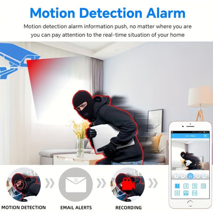 Spherical safety camera, motion detection, color night vision, alarm push, 1080P wireless Wi Fi smart home safety camera, 355 ° panoramic monitoring camera, intelligent motion detection, two-way audio, only 2.4GHz, Wi Fi cam