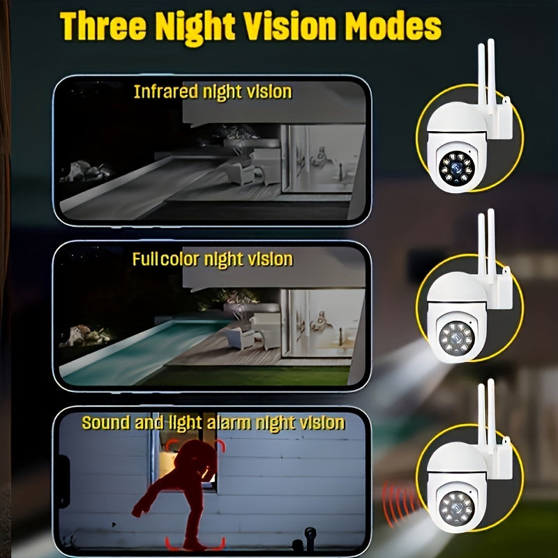 Spherical safety camera, motion detection, color night vision, alarm push, 1080P wireless Wi Fi smart home safety camera, 355 ° panoramic monitoring camera, intelligent motion detection, two-way audio, only 2.4GHz, Wi Fi cam