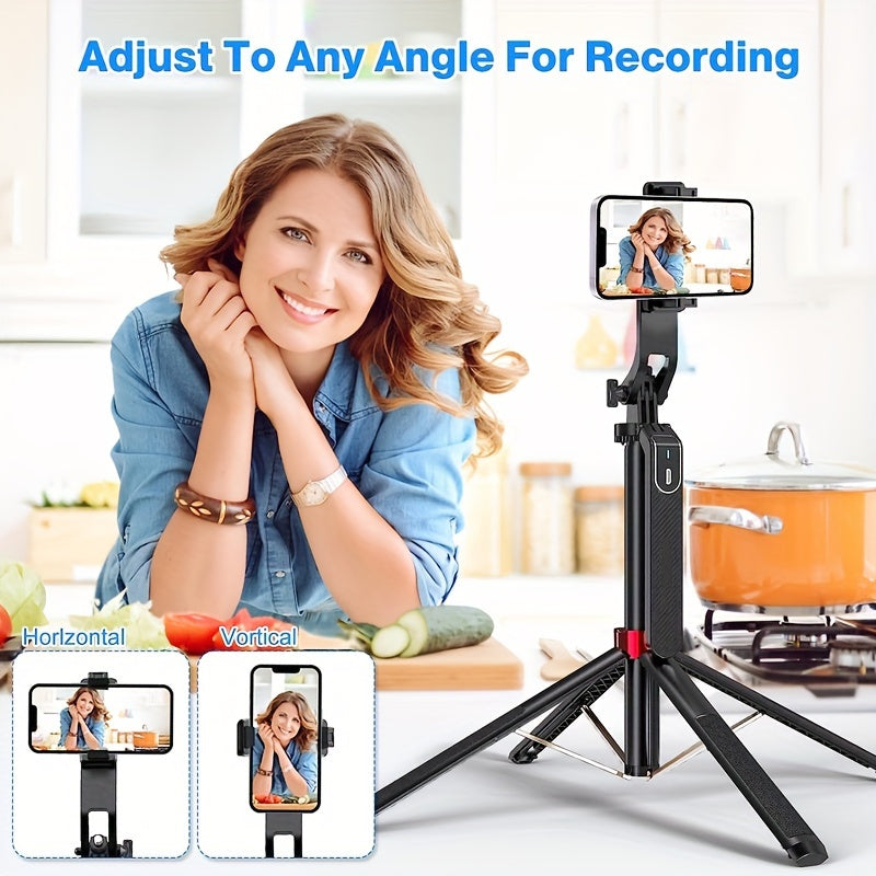 72-Inch Multi-Function Selfie Stick, Four-Leg Camera Tripod, Portable Handheld Gimbal and Stabilizer for Phones Up to 1.85 Meters, Model P185, Lightweight, Expandable, Compatible with iOS and Various Android Phones, Ideal for