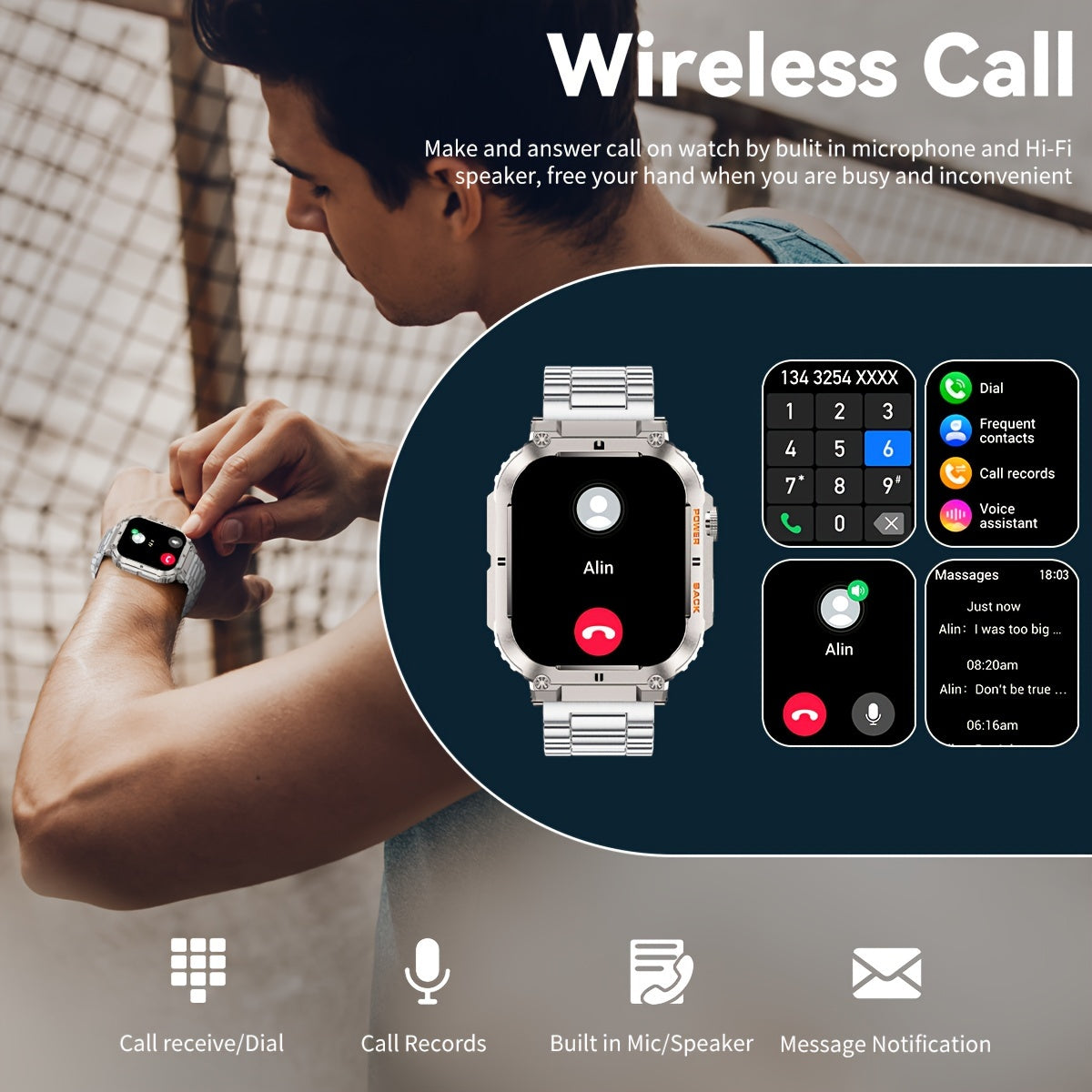Sports Fitness Smartwatch, Watch Dial/Pedometer/Calorie Consumption/Distance Calculation/Remote Camera/Distance Calculation/Calling/Music/Pedometer Smart Watch For King's Day