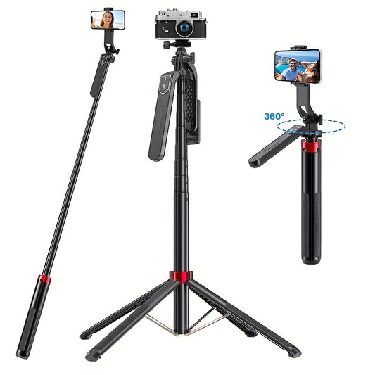 72-Inch Multi-Function Selfie Stick, Four-Leg Camera Tripod, Portable Handheld Gimbal and Stabilizer for Phones Up to 1.85 Meters, Model P185, Lightweight, Expandable, Compatible with iOS and Various Android Phones, Ideal for