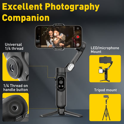 AOCHUAN Smart X Smartphone Gimbal Stabilizer With Built-in LED Light, 3-axis Foldable, For Vlogging, Suitable For iPhone And Android Phones