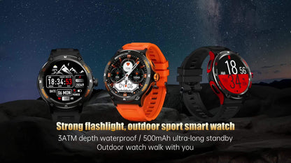 Popular Outdoor Smart Watch For Men Women, 500mAh Extra-Long Battery, With Ultra Powerful Flashlight, Compass, Waterproof Rugged Smartwatch With 1.53-inch Ultra Clear Screen With 360 * 360 Pixels, For Android And IPhone