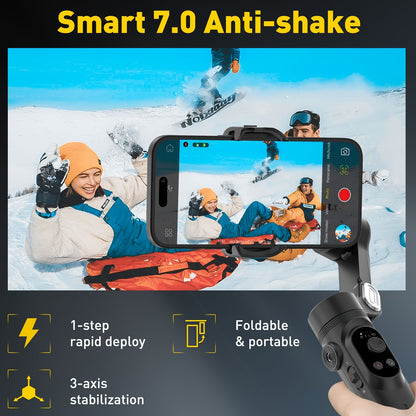 AOCHUAN Smart X Smartphone Gimbal Stabilizer With Built-in LED Light, 3-axis Foldable, For Vlogging, Suitable For iPhone And Android Phones
