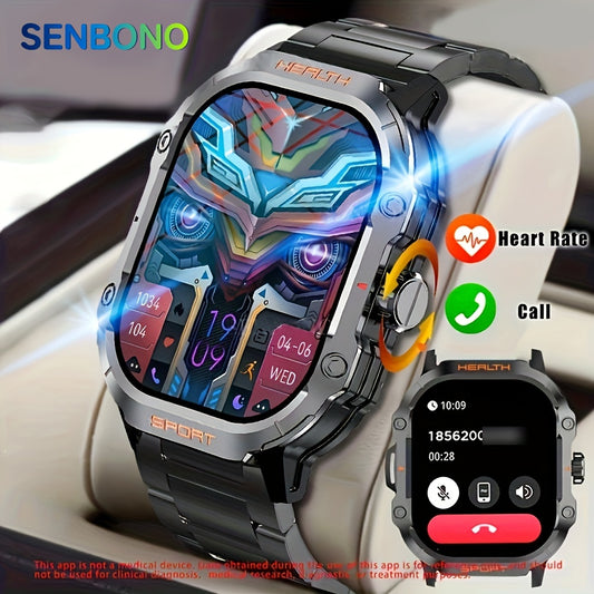 SENBONO 2024 New AMOLED Smart Watch For Men, Outdoor Tactical Sports Watch, 5.11cm HD Full Touch Screen, Men Wireless Make And Answer Call Watch, Custom Watch Faces, Multiple Sport Mode Sport Smartwatch For Men, More Function