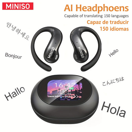 [MINISO MS188 AI Translator] MINISO MS188 AI Language Translation In Ear Headphones | Support 150 Languages, Intelligent High-definition Touch Screen, Real-time Headphone Translator, High-definition Sound Quality, Ultra Long