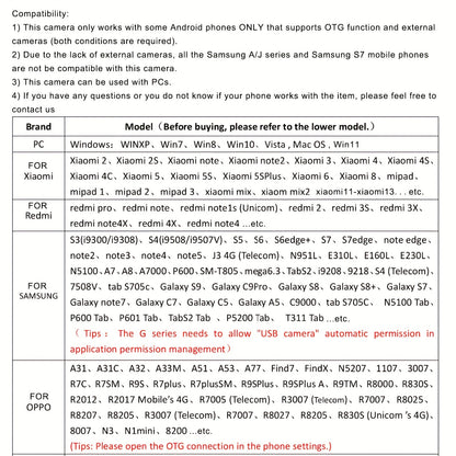 1m/2m Endoscope Camera Waterproof Endoscope Borescope Adjustable Soft Wire 7mm Android Type-C USB Inspection Camea For Car(640*480P Resolution)