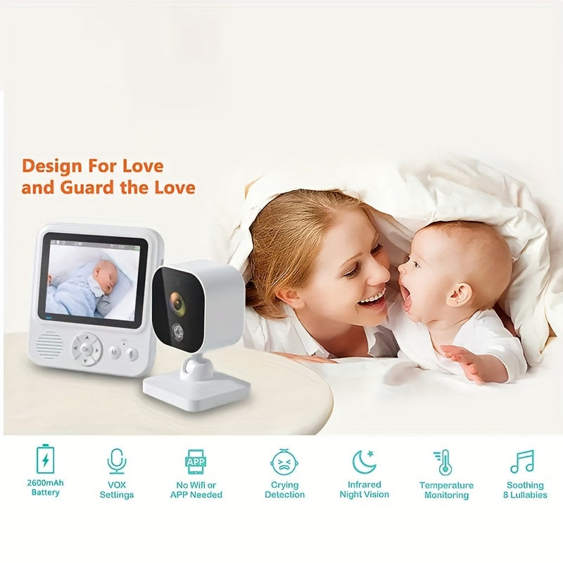 HD Surveillance Camera With Audio, HD Color LCD Video Surveillance Camera, Two-way Voice, Temperature Display, Crying Alarm, Motion Detection, Smart Home Camera, High Capacity Battery, Automatic Switching Of Infrared Night Vi