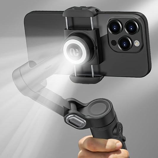 AOCHUAN Smart X Smartphone Gimbal Stabilizer With Built-in LED Light, 3-axis Foldable, For Vlogging, Suitable For iPhone And Android Phones