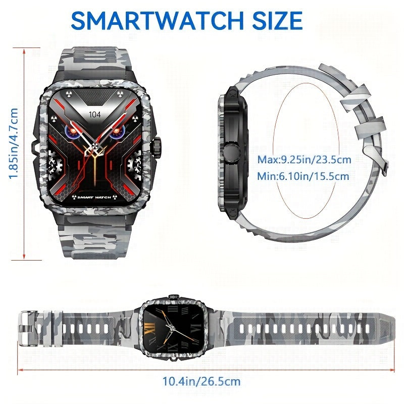 JELLOO Camo Style Smart Watch With Exercise Recording/Voice Assistant/Weather, 4.98cm Smartwatch With Wireless Call(Answer/Make/Reject Calls)/Sport Fitness Tracker With Multi-Sports Mode, For IPhone Android Phone