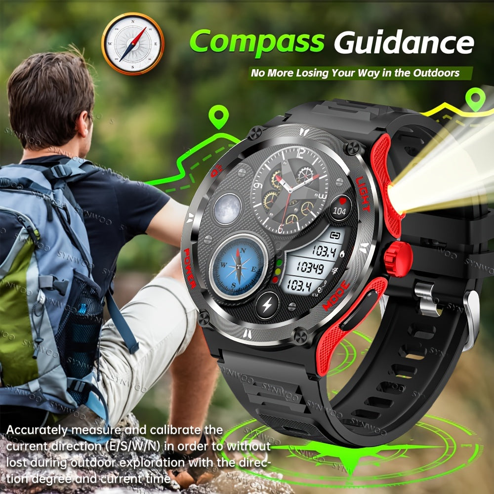 Popular Outdoor Smart Watch For Men Women, 500mAh Extra-Long Battery, With Ultra Powerful Flashlight, Compass, Waterproof Rugged Smartwatch With 1.53-inch Ultra Clear Screen With 360 * 360 Pixels, For Android And IPhone