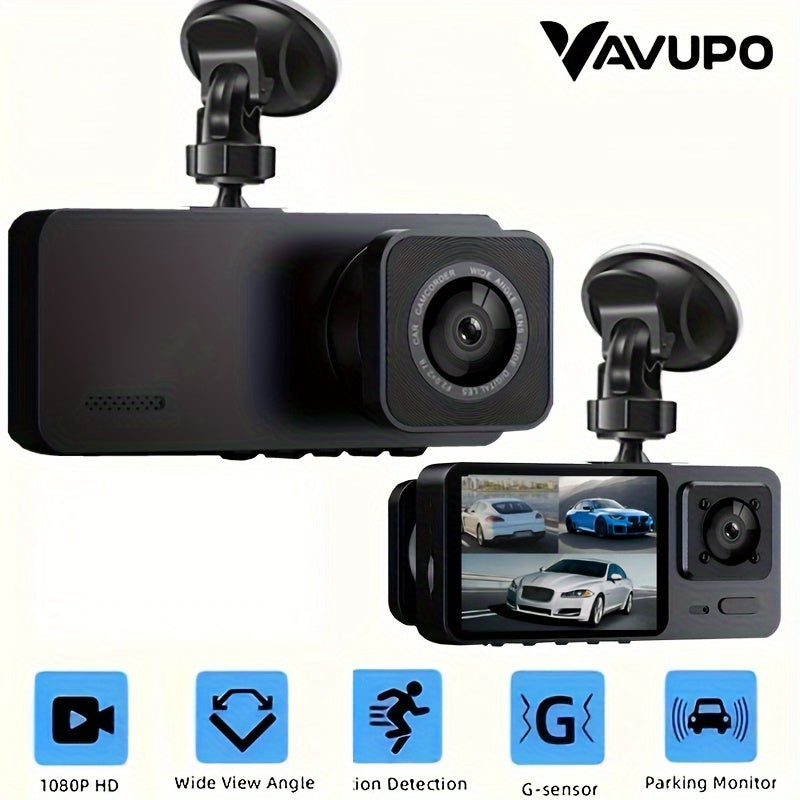 Vavupo 1080P Dash Cam, 3 Channel Dash Cam Front And Insid, Triple Dash Cam for Car, Dash Camera, 1080P Full UHD, G-Sensor, 170°Deg Wide Angle Dashboard with Infrared Night Vision