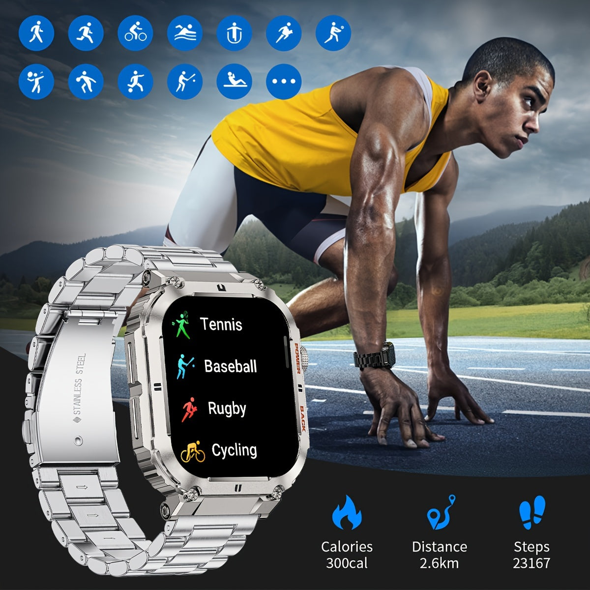 Sports Fitness Smartwatch, Watch Dial/Pedometer/Calorie Consumption/Distance Calculation/Remote Camera/Distance Calculation/Calling/Music/Pedometer Smart Watch For King's Day