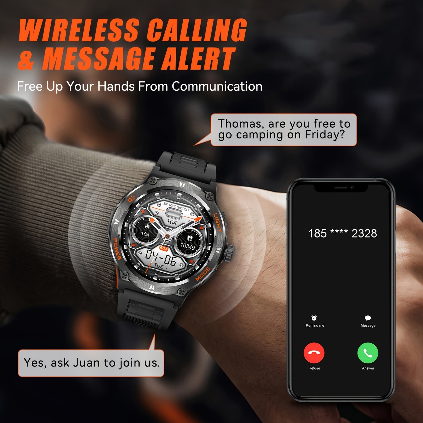 Smart Watch Weather Calorie Counter, Fitness Tracker With 100+ Sports Modes, 3.89cm IPS Touch Screen Alarm Clock Reminder Remote Control Smartwatch For IPhone & Android Phone