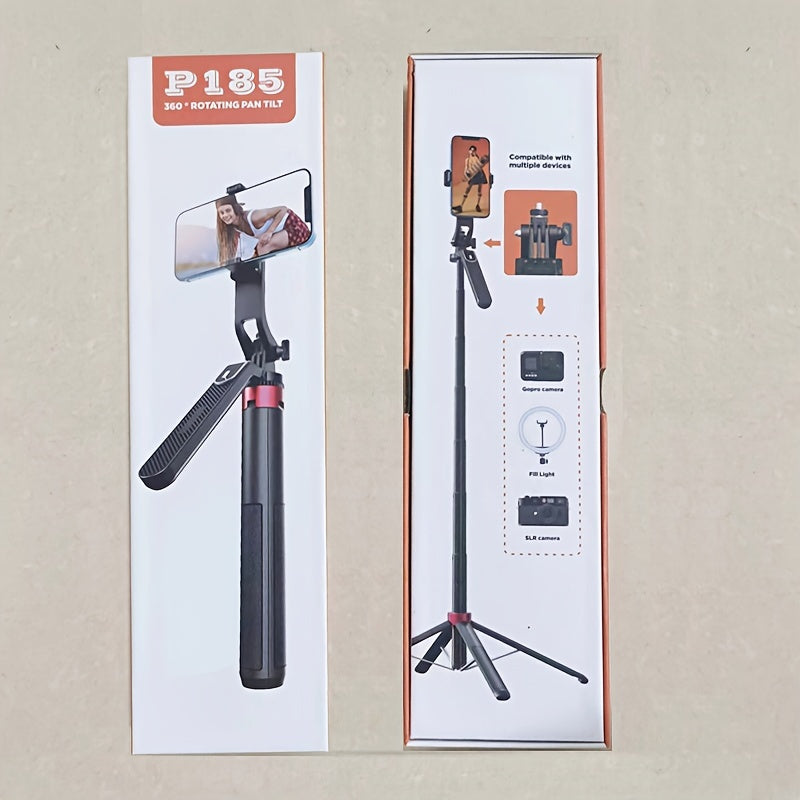 72-Inch Multi-Function Selfie Stick, Four-Leg Camera Tripod, Portable Handheld Gimbal and Stabilizer for Phones Up to 1.85 Meters, Model P185, Lightweight, Expandable, Compatible with iOS and Various Android Phones, Ideal for
