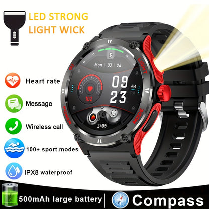 Popular Outdoor Smart Watch For Men Women, 500mAh Extra-Long Battery, With Ultra Powerful Flashlight, Compass, Waterproof Rugged Smartwatch With 1.53-inch Ultra Clear Screen With 360 * 360 Pixels, For Android And IPhone