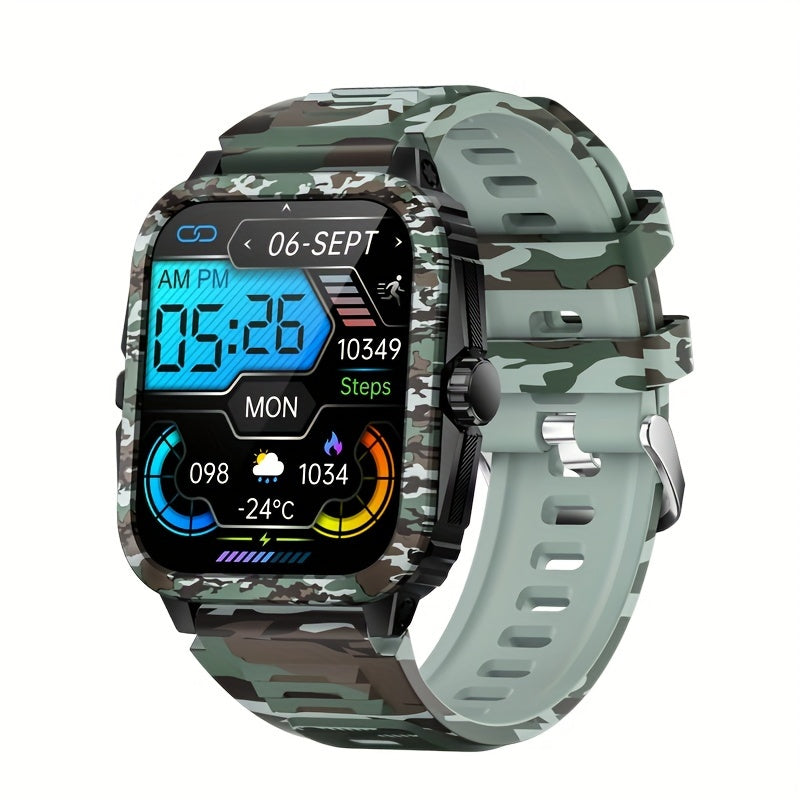 JELLOO Camo Style Smart Watch With Exercise Recording/Voice Assistant/Weather, 4.98cm Smartwatch With Wireless Call(Answer/Make/Reject Calls)/Sport Fitness Tracker With Multi-Sports Mode, For IPhone Android Phone